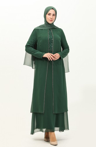 Robe de Soirée en Mousseline de Soie 52871-04 Vert Emeraude 52871-04