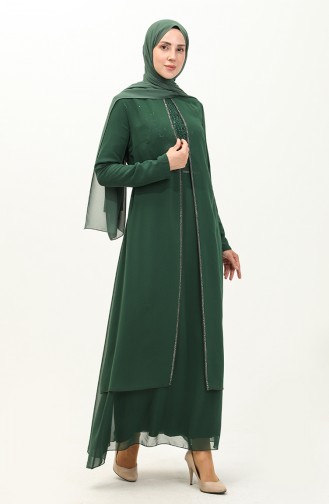 Robe de Soirée en Mousseline de Soie 52871-04 Vert Emeraude 52871-04