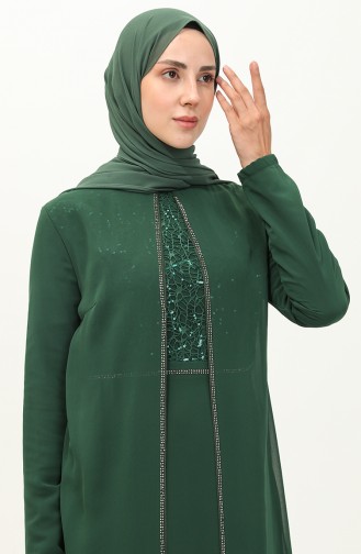 فستان سهرة شيفون 52871-04 أخضر زمردي 52871-04