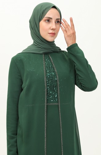 Robe de Soirée en Mousseline de Soie 52871-04 Vert Emeraude 52871-04