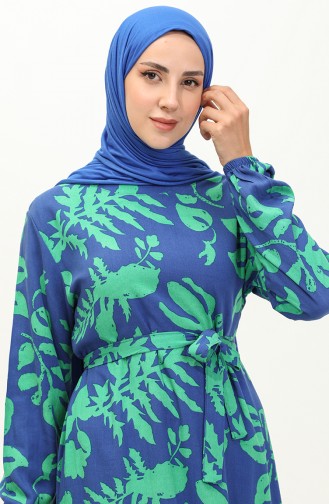 Viskon Kuşaklı Elbise 0207-03 Saks Yeşil