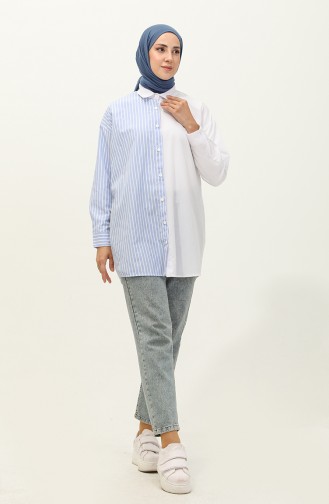 Çizgili Gömlek Tunik 4402-01 Mavi Beyaz