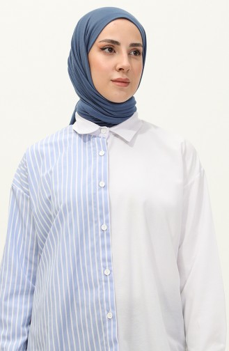 Çizgili Gömlek Tunik 4402-01 Mavi Beyaz