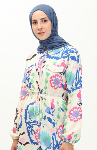 Tunique Col Chemise 4432-01 Ecru Bleu Roi 4432-01