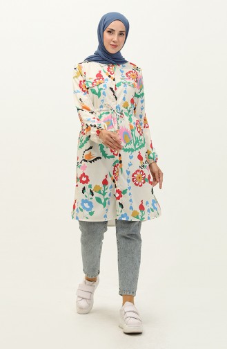 Tunique Col Chemise 4432-02 Ecru Vert 4432-02