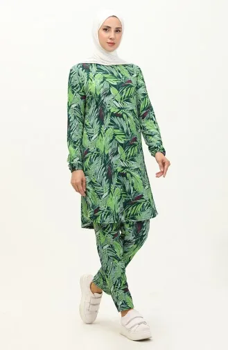 تونيك منقوش مطاط الأكمام 8631-01 أخضر 8631-01