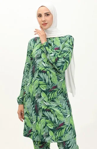 تونيك منقوش مطاط الأكمام 8631-01 أخضر 8631-01