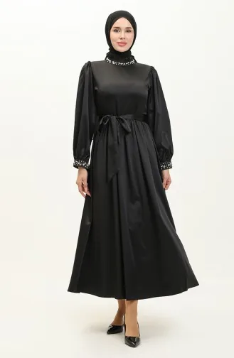 Abendkleid Aus Perlensatin Schwarz 19121 14520
