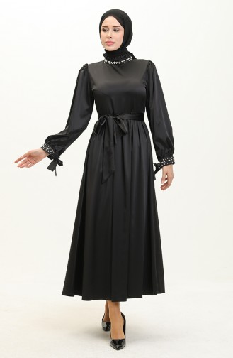 Robe De Soirée En Satin Perlé Noir 19121 14520