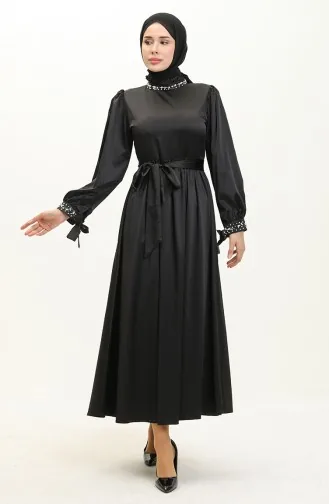 Abendkleid Aus Perlensatin Schwarz 19121 14520