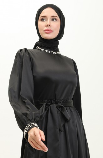 Pearl Satin Evening Dress Black 19121 14520