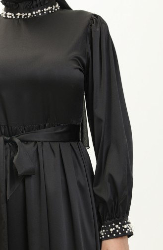 Robe De Soirée En Satin Perlé Noir 19121 14520