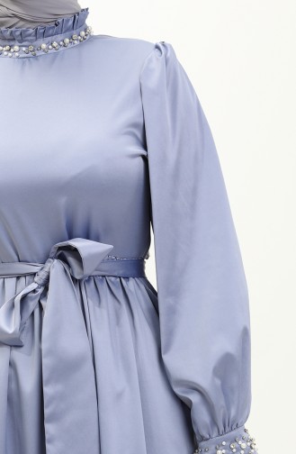 Robe De Soirée En Satin Perlé Bleu 19121 14521