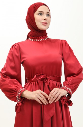 Robe De Soirée En Satin Perlé Rouge Claret 19121 14523