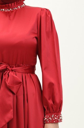 Robe De Soirée En Satin Perlé Rouge Claret 19121 14523