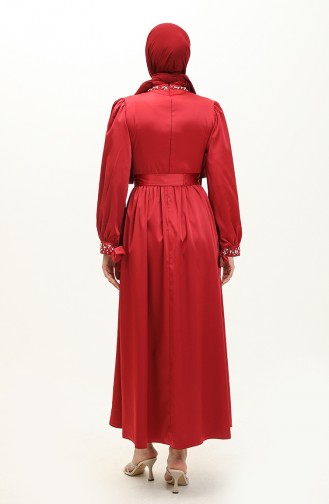 Robe De Soirée En Satin Perlé Rouge Claret 19121 14523