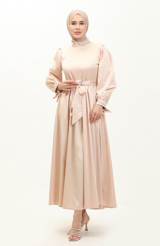 Pearl Satin Evening Dress Beige 19121 14524