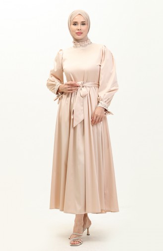 Abendkleid Aus Perlensatin Beige 19121 14524