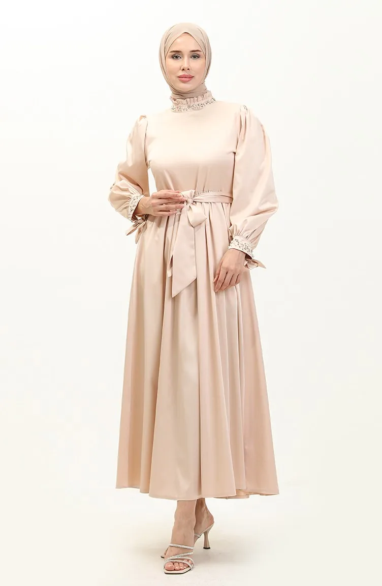 Abendkleid Aus Perlensatin Beige 19121 14524