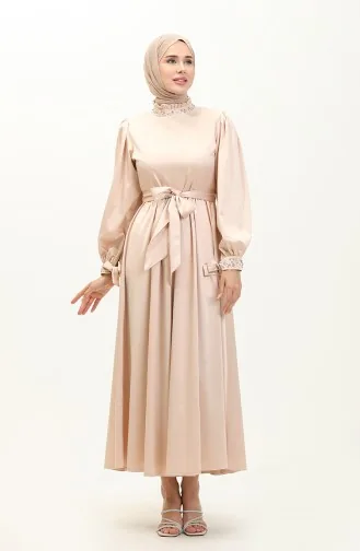Abendkleid Aus Perlensatin Beige 19121 14524
