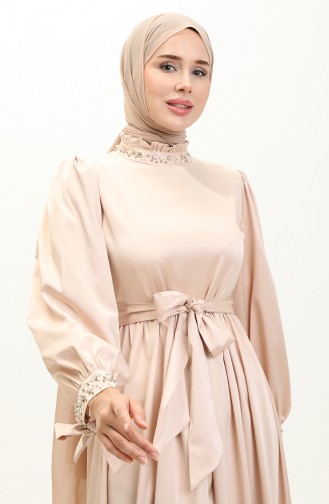 Pearl Satin Evening Dress Beige 19121 14524