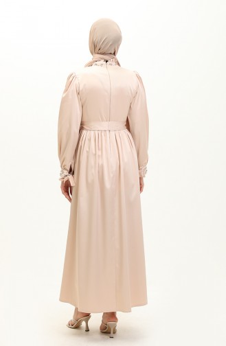 Pearl Satin Evening Dress Beige 19121 14524