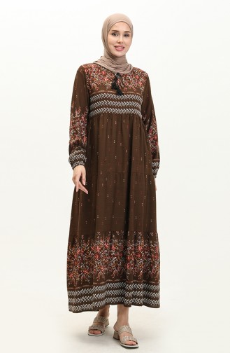 Patterned Viscose Dress 5073-11 Brown 5073-11