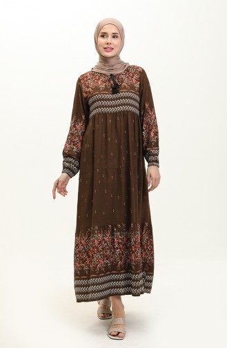 Patterned Viscose Dress 5073-11 Brown 5073-11