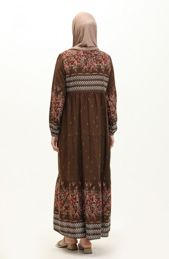 Patterned Viscose Dress 5073-11 Brown 5073-11