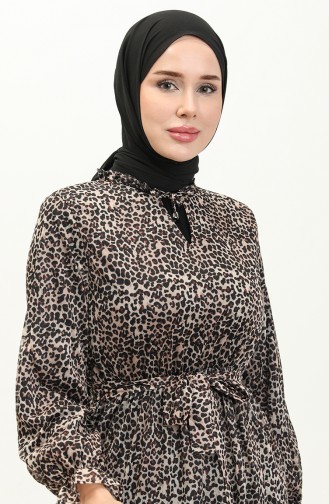 Leopar Desenli Elbise Taba 12230