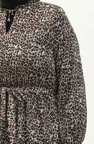 Leopar Desenli Elbise Taba 12230