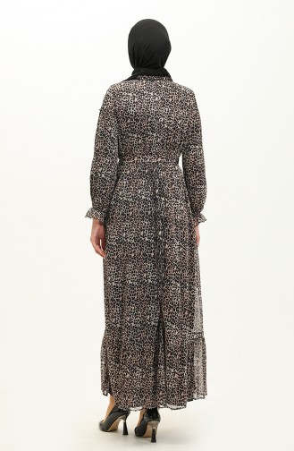 Leopar Desenli Elbise Taba 12230
