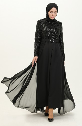 Black Hijab Evening Dress 14616