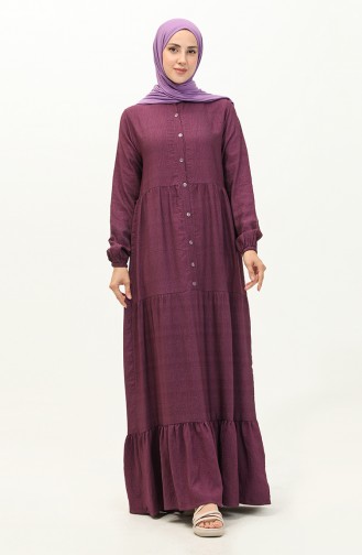 Front Button Shirred Dress 0205-01 Plum 0205-01