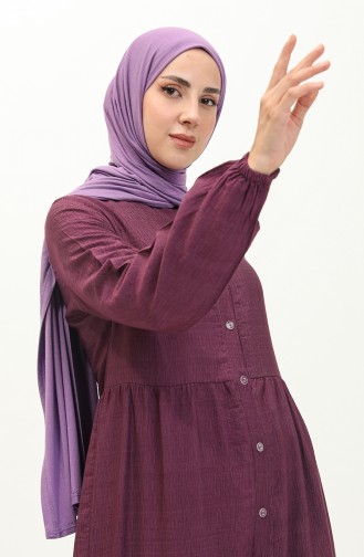 Robe Plissée Boutonnée sur le Devant 0205-01 Plum 0205-01