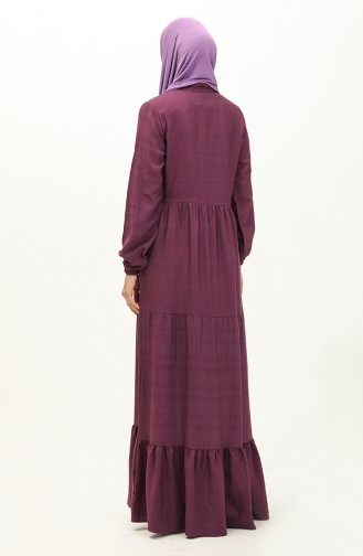 Robe Plissée Boutonnée sur le Devant 0205-01 Plum 0205-01