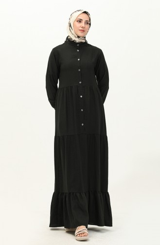 Buttoned Shirred Dress 0205-03 Black 0205-03