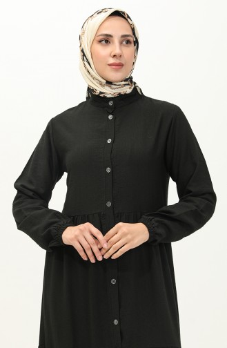 Buttoned Shirred Dress 0205-03 Black 0205-03