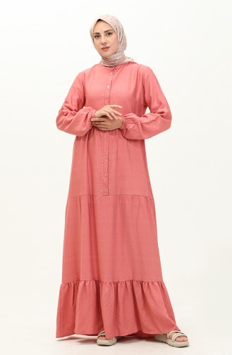 Buttoned Shirred Dress 0205-04 Dusty Rose 0205-04