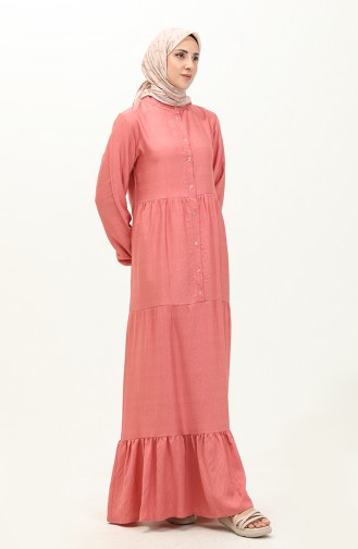 Vorne geknöpftes gerafftes Kleid 0205-04 Rose 0205-04