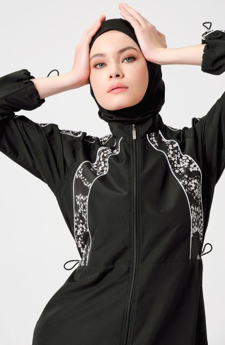 Kamille Gemusterter Hijab-Badeanzug 23247-02 Schwarz 23247-02