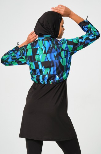 Patterned Cropped Hijab Swimsuit 23260-01 Blue 23260-01