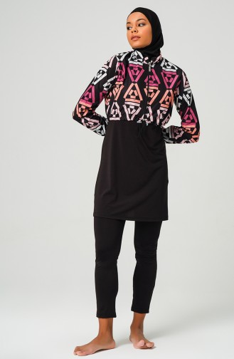 Maillot de Bain Hijab Manches à Motifs 23260-03 Rose 23260-03
