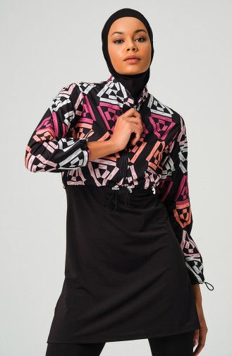 Maillot de Bain Hijab Manches à Motifs 23260-03 Rose 23260-03