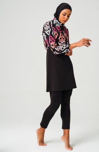 Maillot de Bain Hijab Manches à Motifs 23260-03 Rose 23260-03