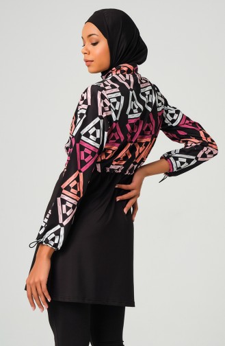 Maillot de Bain Hijab Manches à Motifs 23260-03 Rose 23260-03