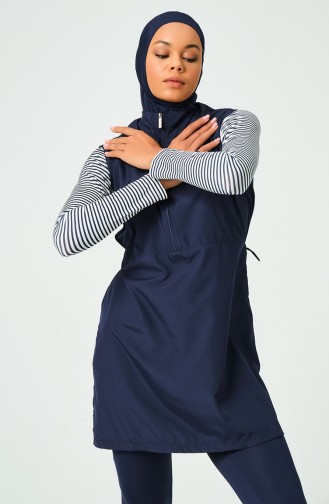 Gestreifter Hijab-Badeanzug 23261-01 Marineblau 23261-01