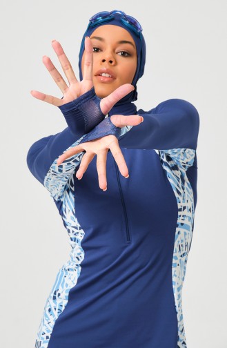 Langärmeliger Hijab-Badeanzug 23677-01 Indigo 23677-01
