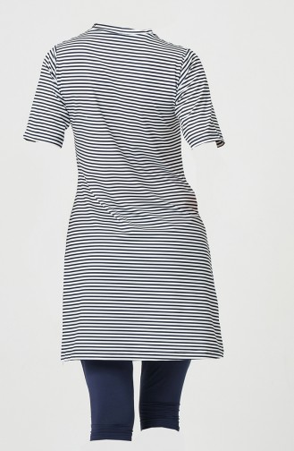 Striped Short Sleeve Swimsuit 23729-01 Navy Blue 23729-01