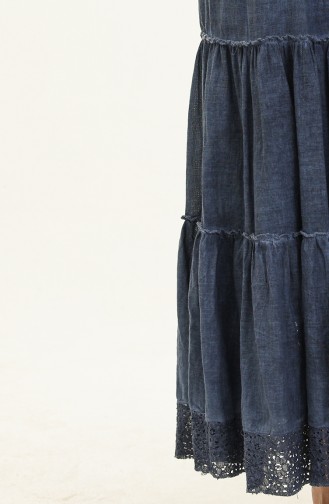 Jupe en Dentelle de Tissu Şile 00016-05 Bleu Marine 00016-05